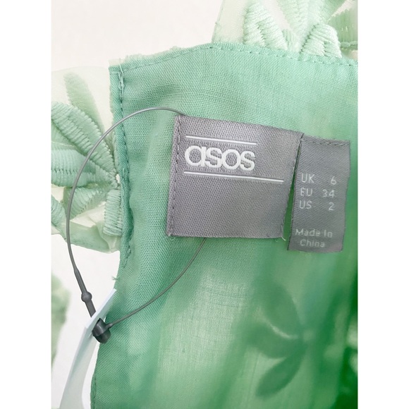 ❌SOLD❌ASOS Green Floral Tiered Sleeveless Midi Tie Back Square Neck Dress Size 2 - Picture 3 of 8